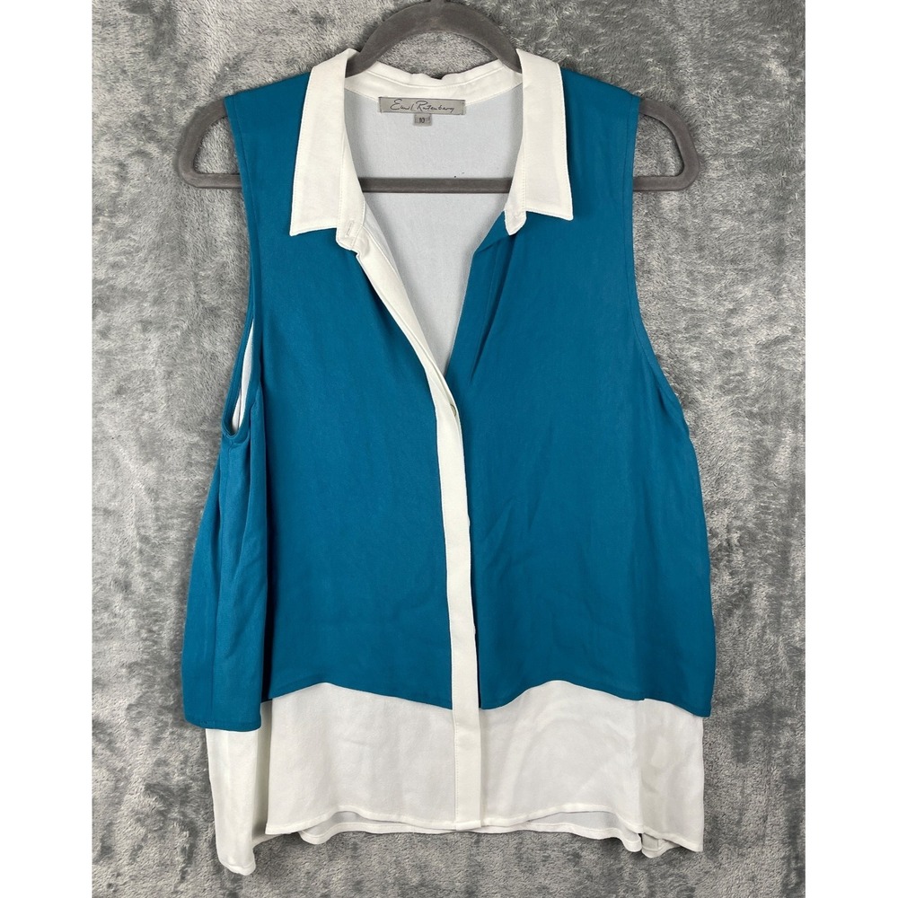 Emil Rutenberg Layered Blouse Tunic Top Womens 10 Blue White Sleeveless Vtg Y2K